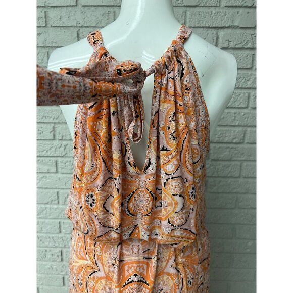 BCBG MaxAzria Women Pink Multicolored Blouson Halter Maxi Dress Size S - Picture 5 of 14